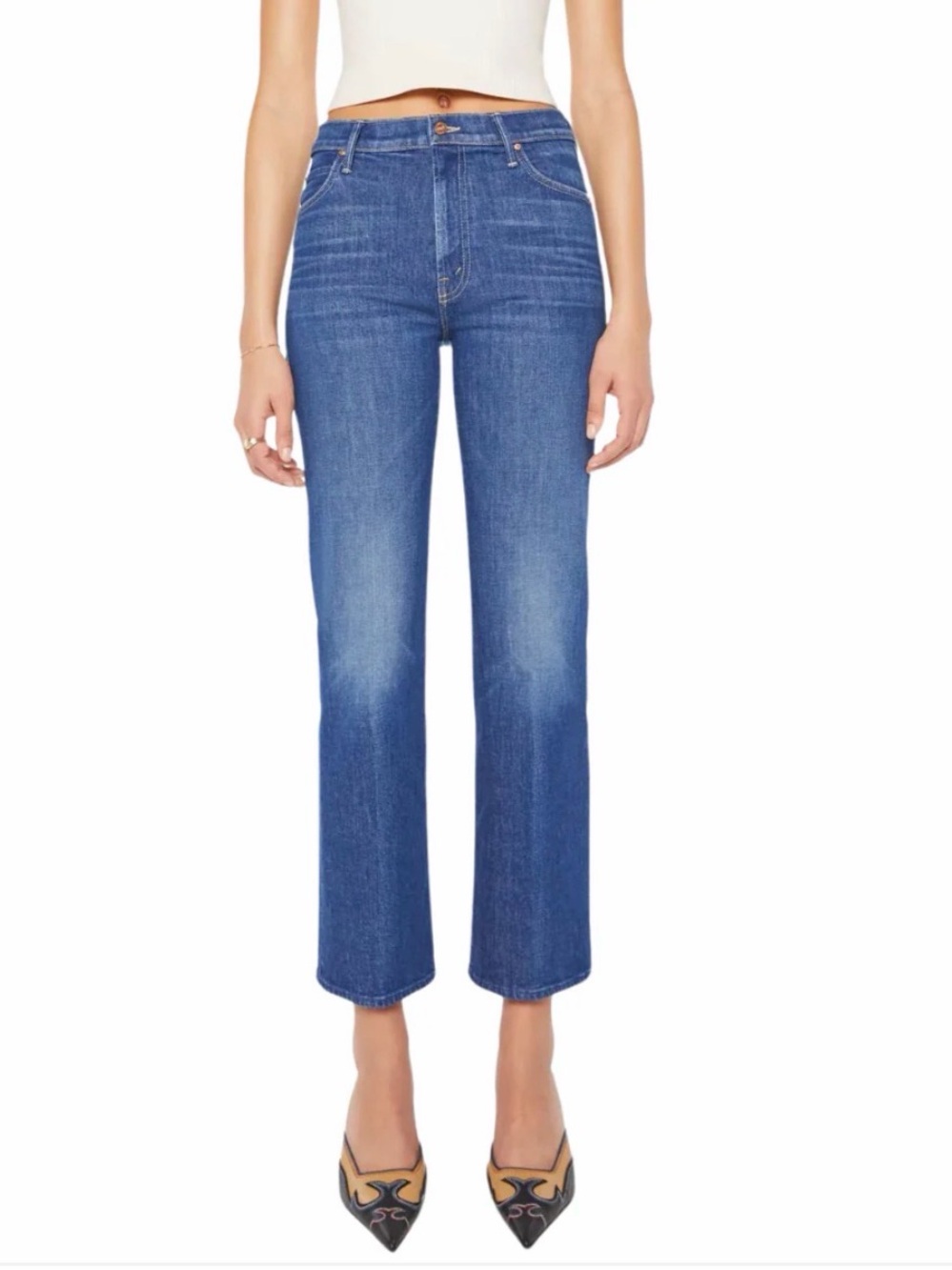 MOTHER Blue Mid-Rise Straight Leg Jeans